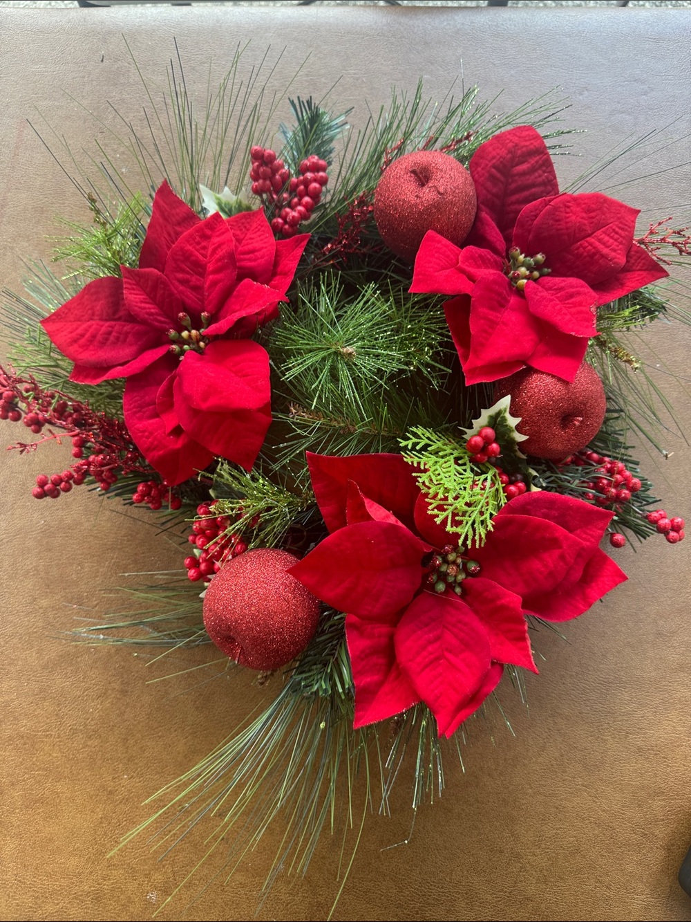 16” Christmas Poinsettia Wreath Red Floral Holiday Door Decor